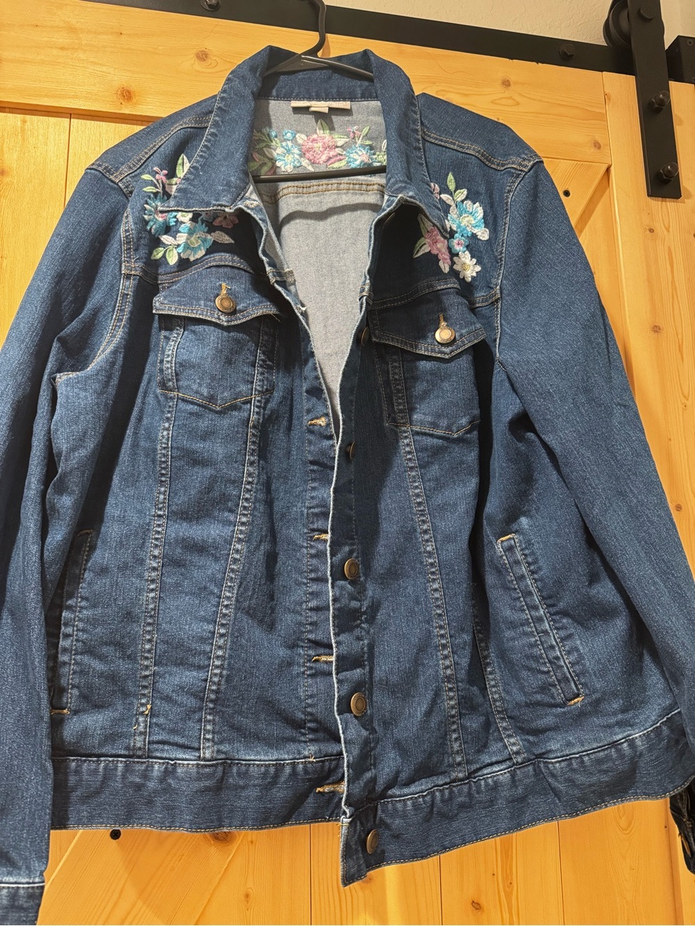 Embroidered Blue Denim Jacket - Women Within-22w